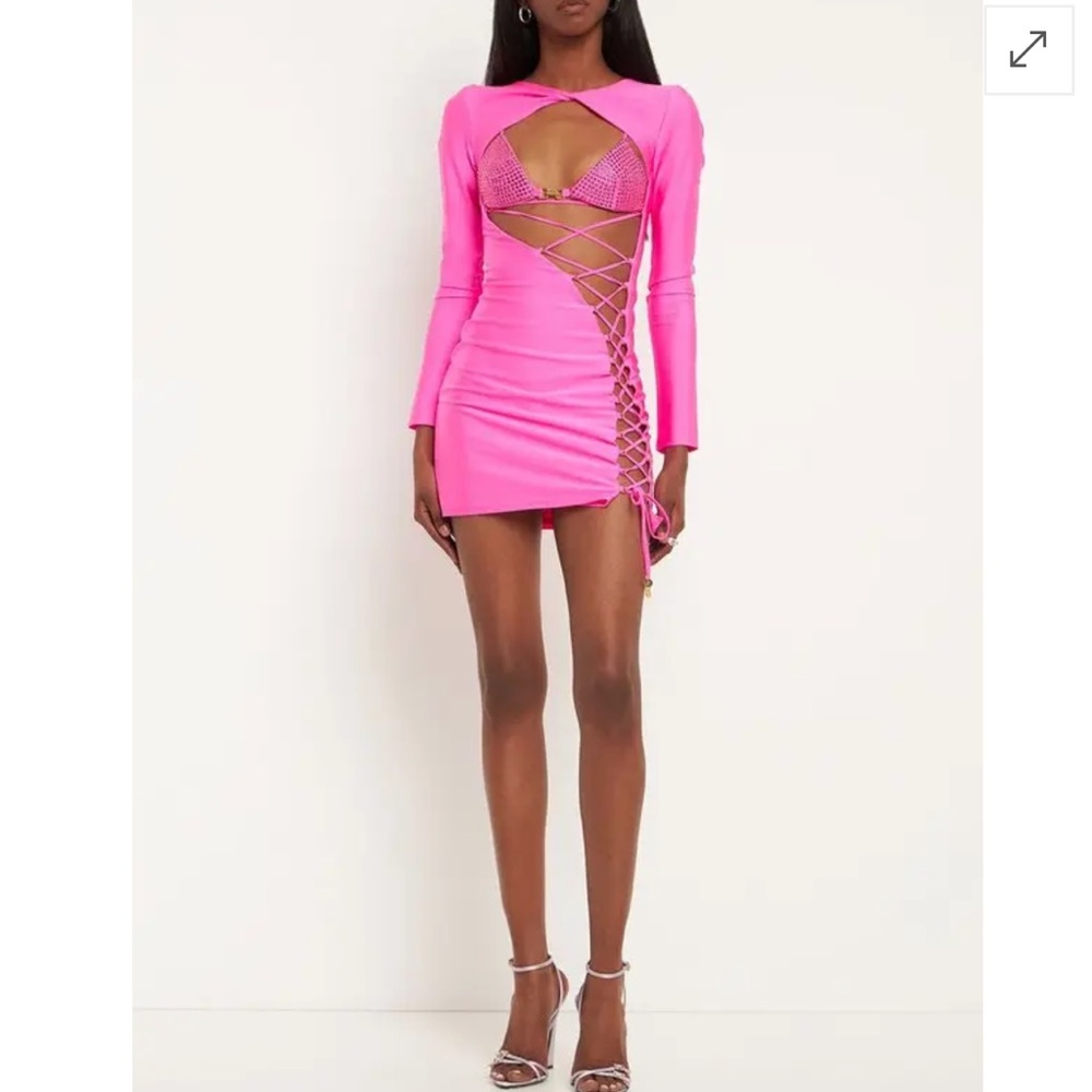 DUNDAS Coco Bijoux Bra Top Lace-Up Long Sleeve Minidress